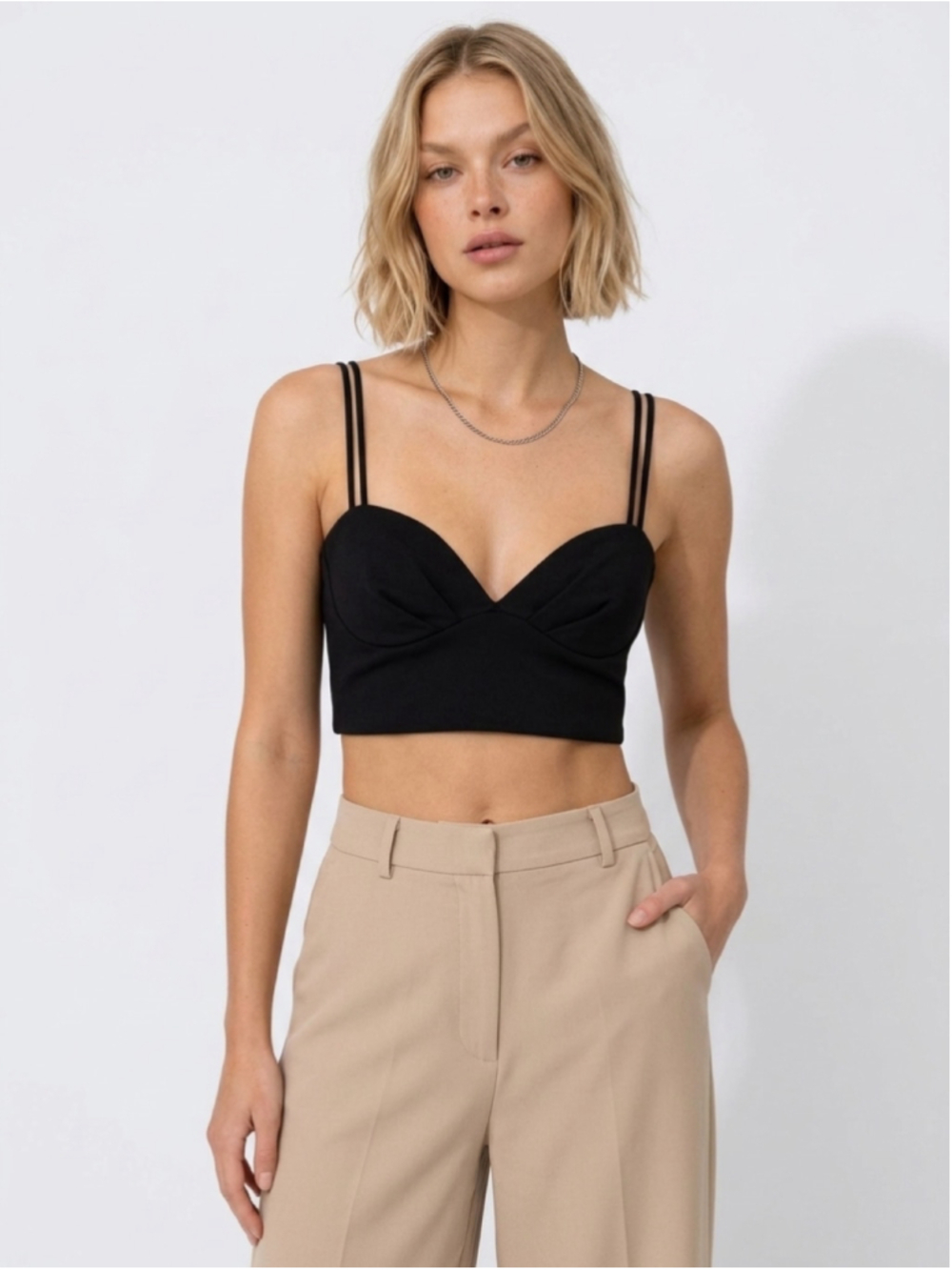 ZARA Black Corset Bustier Crop Top Adjustable Straps Side Zip XS